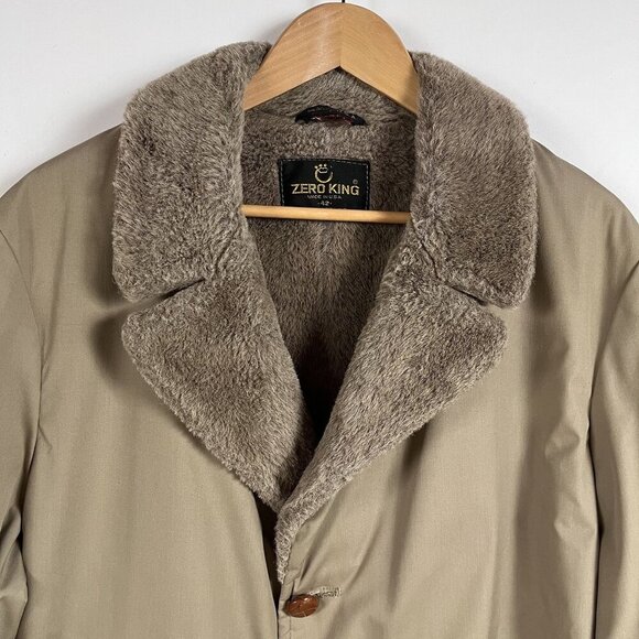 VTG Zero King Faux Fur Lined Trench Coat Overcoat Size 42R - Made in the USA - Picture 7 of 7